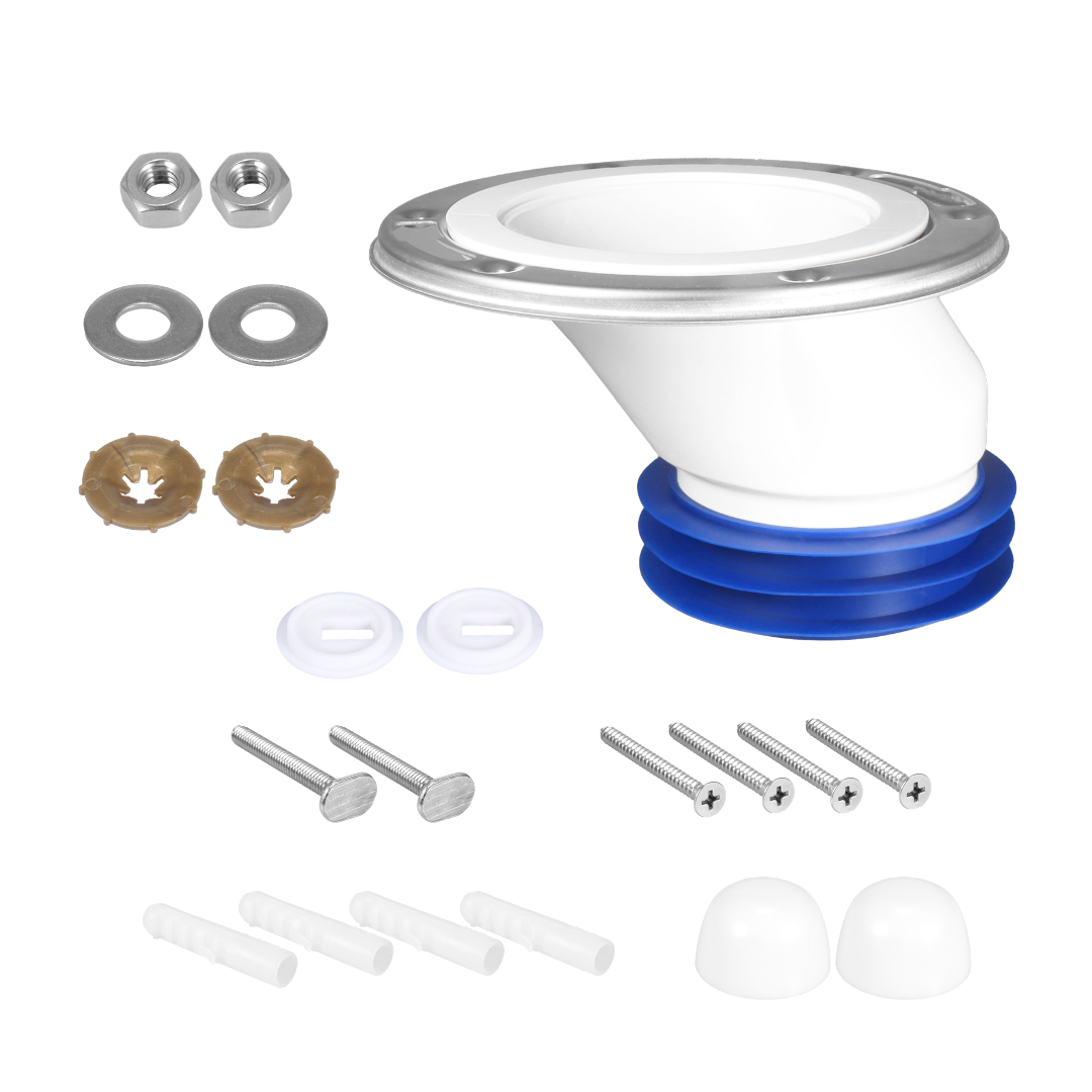 4 Inch Offset Toilet Flange Kit with Mounting Bolts and Floor Screws
